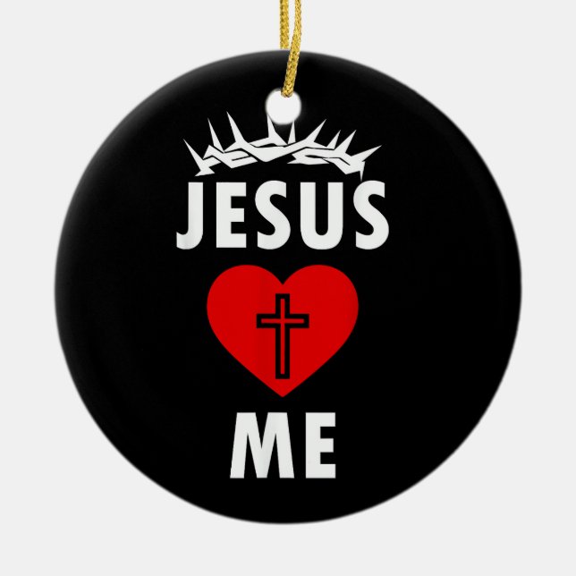 Jesus Loves ME Christen Religious Ceramic Tree Decoration (Front)