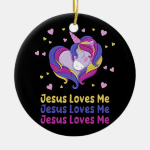 Jesus Loves Me Christian Bible Rainbow Unicorn Chr Ceramic Tree Decoration