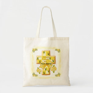 Jesus Loves Me Christian Cross Tote Bag