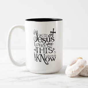 JESUS LOVES ME Christian Faith Quote Black Two-Tone Coffee Mug
