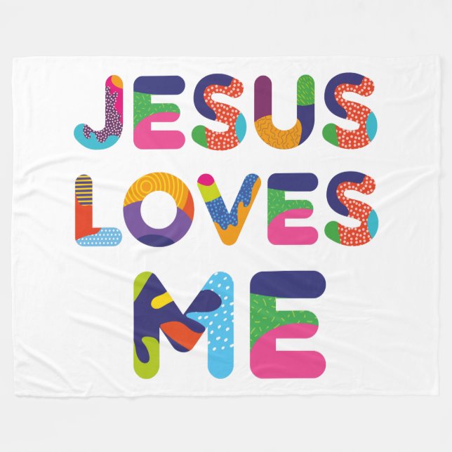 Jesus Loves Me Colourful Decorative Text Art Fleece Blanket (Front (Horizontal))