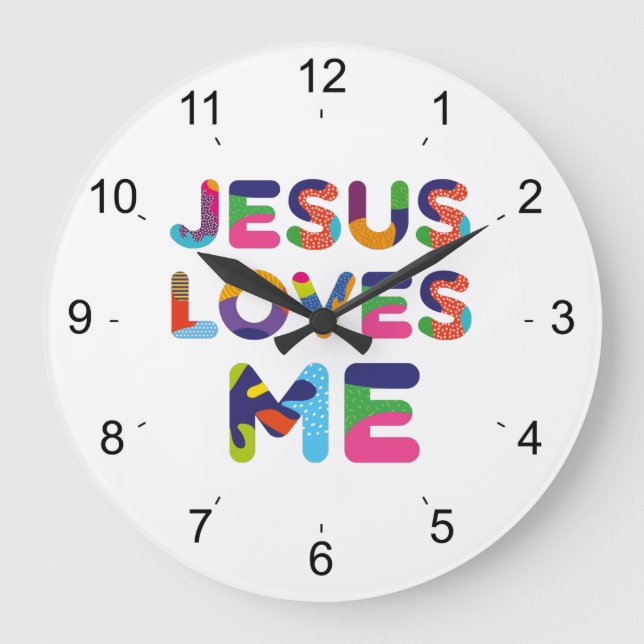 Jesus Loves Me Colourful Decorative Text Art Large Clock (Front)
