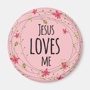 Jesus Loves Me Cross Wreath Floral Pink Magnet