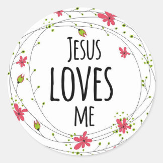 Jesus Loves Me Cross Wreath Floral White Sticker