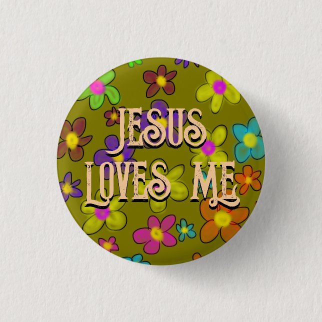 Jesus Loves Me Cute Retro Flower Pattern  3 Cm Round Badge (Front)