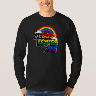 Jesus Loves Me Gay Rainbow Cute Christian Lgbtq P T-Shirt