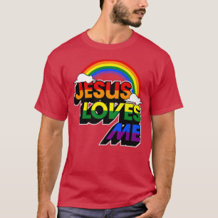 Jesus Loves Me Gay Rainbow Funny Cute Christian LG T-Shirt