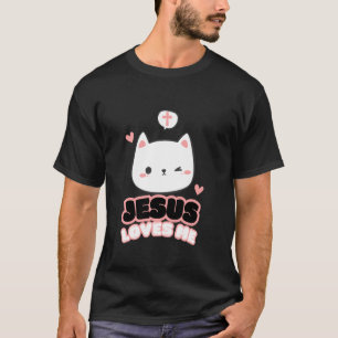 Jesus Loves Me Girls Cute Kitten Cat Hearts T-Shirt