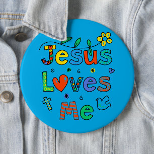 Jesus Loves Me I Ice Blue I Jean Jacket I Front  6 Cm Round Badge