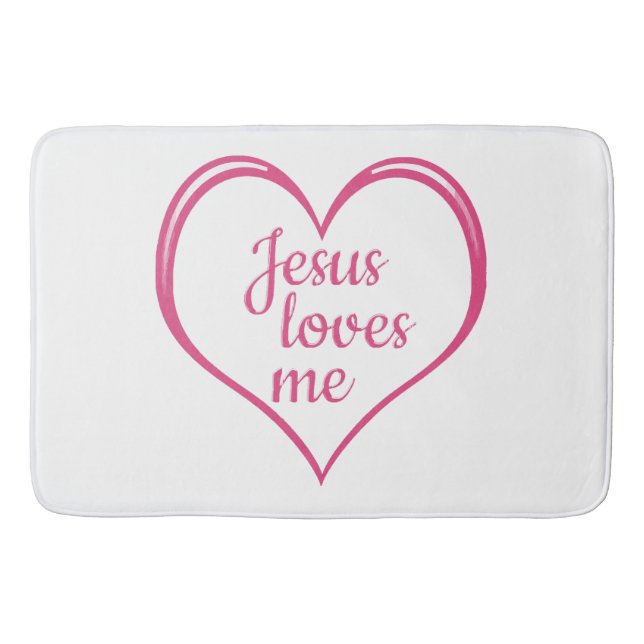 JESUS LOVES ME in Heart Bath Mat (Front)