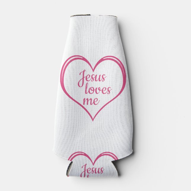 JESUS LOVES ME in Heart Bottle Cooler (Front)