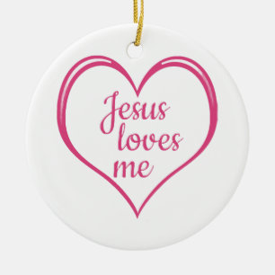 JESUS LOVES ME in Heart Ceramic Tree Decoration