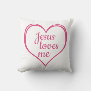 JESUS LOVES ME in Heart Cushion
