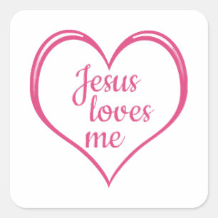 JESUS LOVES ME in Heart Square Sticker