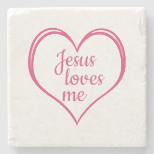 JESUS LOVES ME in Heart Stone Coaster