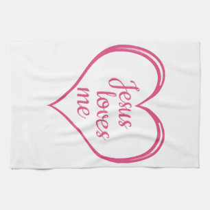 JESUS LOVES ME in Heart Tea Towel