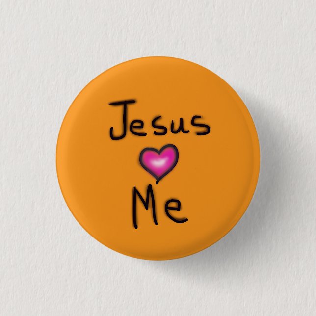 Jesus Loves Me Pink Heart 3 Cm Round Badge (Front)
