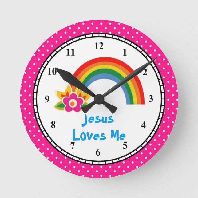 Jesus Loves Me Rainbow Round Clock (Front)