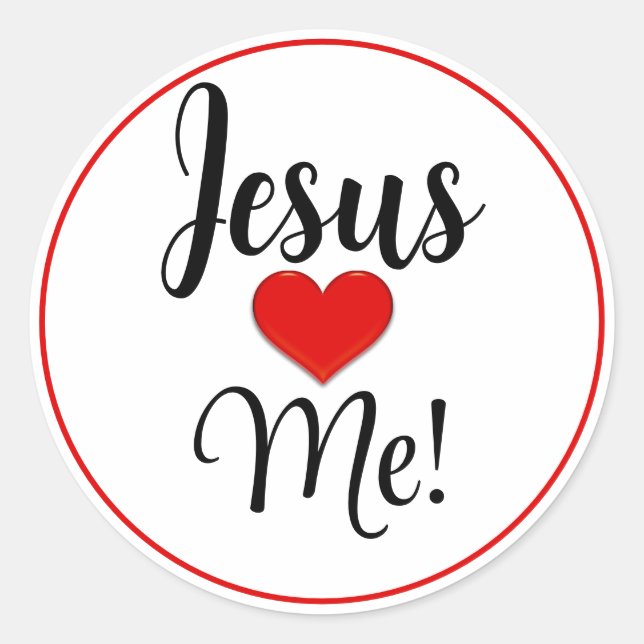 Jesus Loves Me Red Heart Classic Round Sticker (Front)