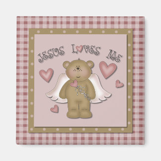 Jesus Loves Me Teddy Bear Angel Magnet