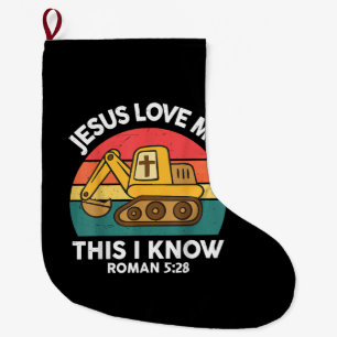 Jesus Loves Me This I Know Excavator Christian Large Christmas Stocking