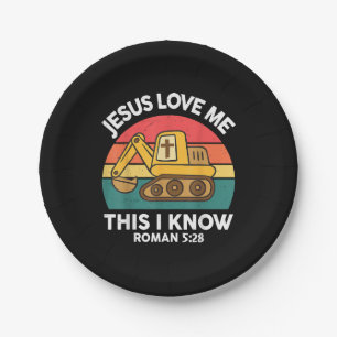 Jesus Loves Me This I Know Excavator Christian Paper Plate