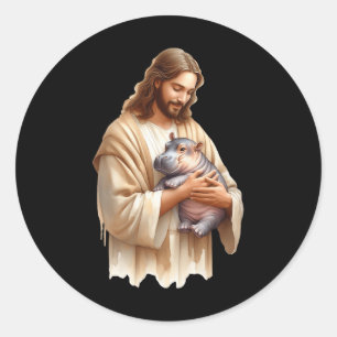 Jesus Loves Moo Deng Bouncy Pig Cute Ba Classic Round Sticker