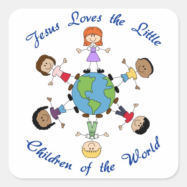 Jesus Loves the Children Square Sticker (Front)