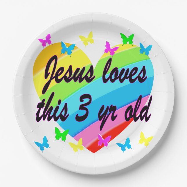 JESUS LOVES THIS 3 YR OLD BIRTHDAY DESIGN PAPER PLATE (Front)