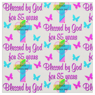 JESUS LOVES THIS 85 YEAR OLD CROSS DESIGN FABRIC