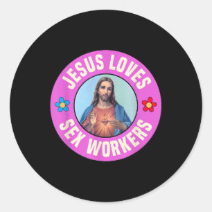 Jesus Loves Workers Christian Faith Flowers  Classic Round Sticker