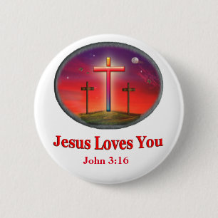 jesus loves you 6 cm round badge