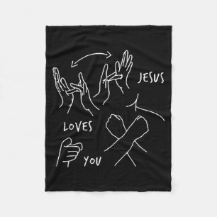 Jesus Loves You Asl Sign Language Christian Fleece Blanket