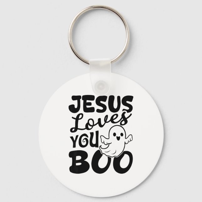 Jesus Loves You Boo Christian Halloween Ghost Funn Key Ring (Front)