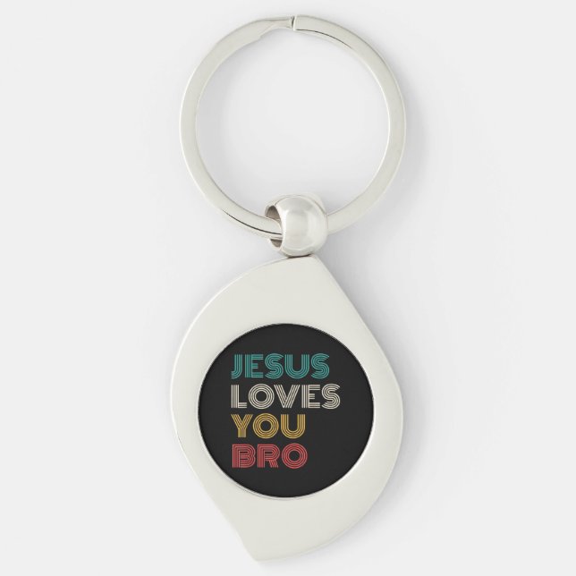 Jesus Loves You Bro, Funny Christian Faith Retro Key Ring (Front)