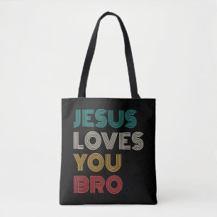 Jesus Loves You Bro, Funny Christian Faith Retro Tote Bag