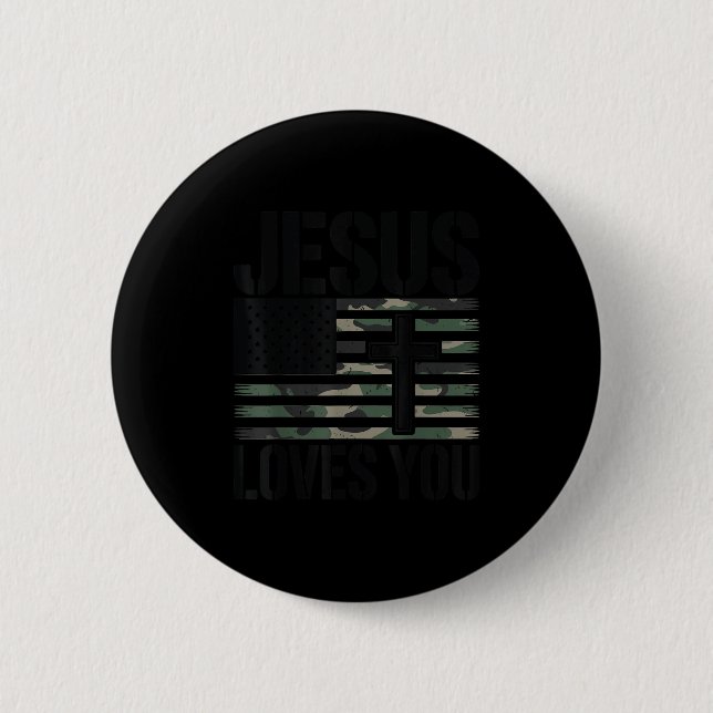 Jesus Loves You Camo Christian 4th July Men Women  6 Cm Round Badge (Front)