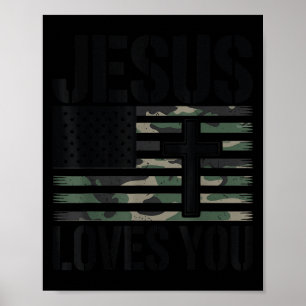 Jesus Loves You Camo Christian 4th July Men Women  Poster