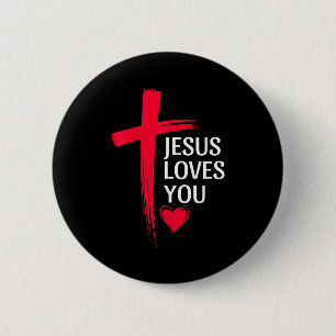 Jesus Loves You Christian Love Cross Heart Design  6 Cm Round Badge