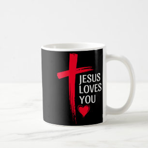 Jesus Loves You Christian Love Cross Heart Design Coffee Mug
