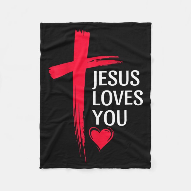 Jesus Loves You Christian Love Cross Heart Design  Fleece Blanket (Front)