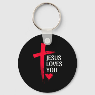 Jesus Loves You Christian Love Cross Heart Design Key Ring