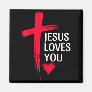 Jesus Loves You Christian Love Cross Heart Design  Magnet