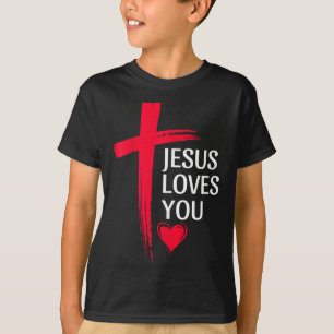 Jesus Loves You Christian Love Cross Heart Design T-Shirt