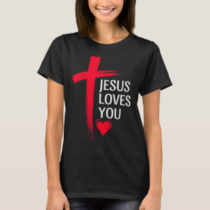 Jesus Loves You Christian Love Cross Heart Design T-Shirt