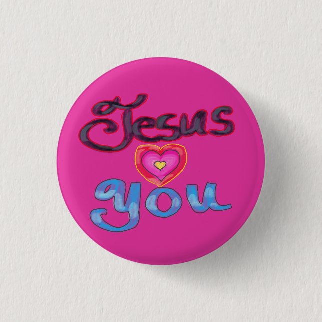 ‘Jesus Loves You’ Christian Quote with Heart 3 Cm Round Badge (Front)