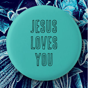 Jesus Loves You Customise Aqua & Black Modern 3 Cm Round Badge