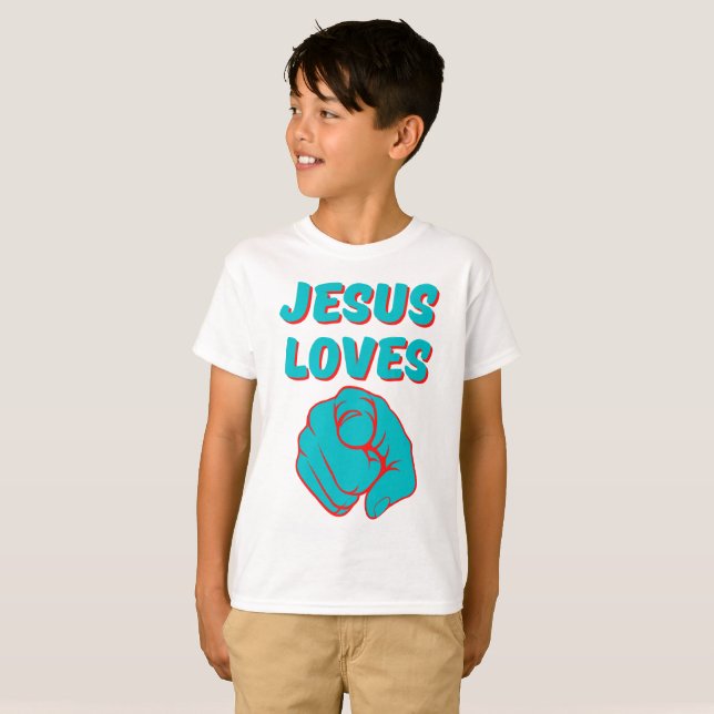 Jesus Loves You Faith Based Quote Boy's T-Shirt (Front Full)