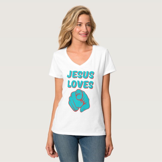 Jesus Loves You Faith Based Quote Womens V-Neck T-Shirt (Front Full)