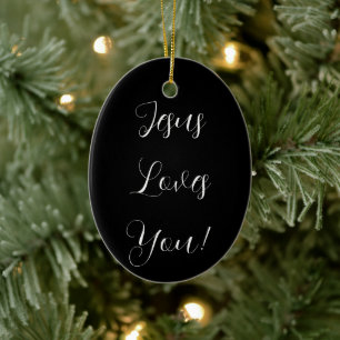 Jesus loves you!   fancy script ceramic tree decoration